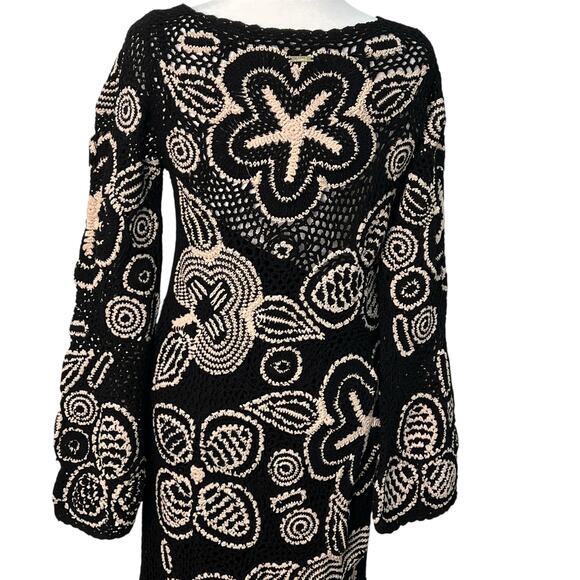 Cleobella Keilani Black Crochet Floral Hand Knit Midi Dress M Chic Boho Cottage - Picture 15 of 16